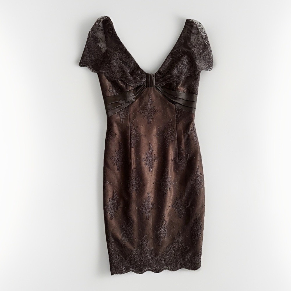 Scott McClintock Midi Brown Dress Babydoll Lace Y2K Vintage 10 USA Holiday Party